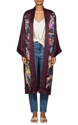 Gianna Embroidered Silk Satin Robe