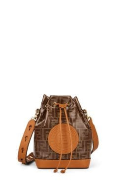 Mon Tresor Leather-Trimmed Coated Canvas Bucket Bag