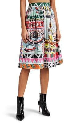 Venice-Print Cotton Poplin Skirt