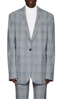 Plaid Wool One-Button Blazer