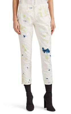 Tashi Paint-Splattered Cotton Slim Crop Trousers