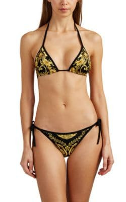Baroque-Print Triangle Bikini Top