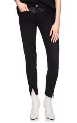 Leather-Yoke Skinny Jeans