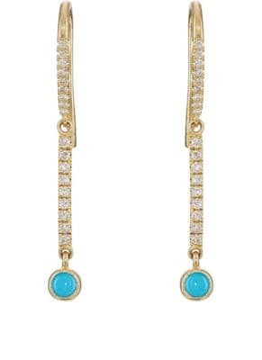 Turquoise & Diamond Mini Stick Drop Earrings