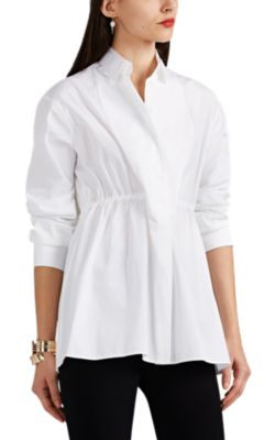 Drawstring Cotton Poplin Tunic Blouse