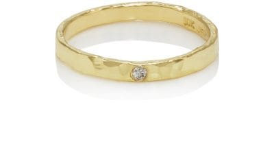 Diamond-Accented Hammered Ring