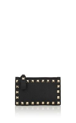 Rockstud Leather Zip Card Case