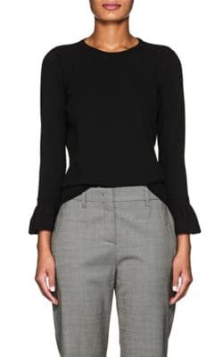 Flounce-Cuff Compact Knit Sweater