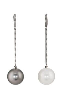 Pearl & White Diamond Mismatched Drop Earrings