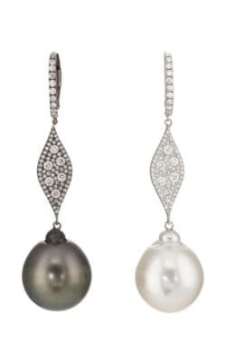 Pearl & White Diamond Mismatched Drop Earrings 1