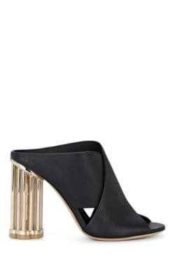 Abriola Flower-Heel Leather Mules