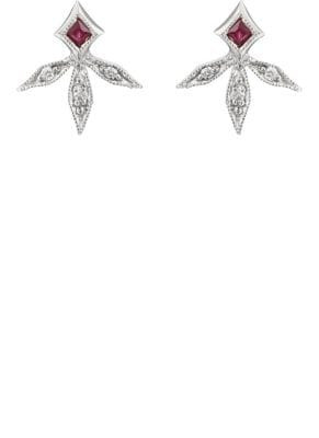 Diamond & Ruby Leaf Stud Earrings