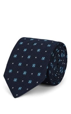 Floral-Motif Waffle-Textured Silk Necktie