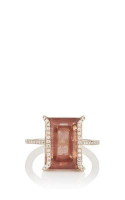 Sunstone & White Diamond Ring