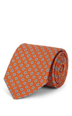 Medallion-Pattern Waffle-Textured Silk Necktie