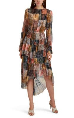 Multi-Paisley Silk Chiffon High-Low Dress