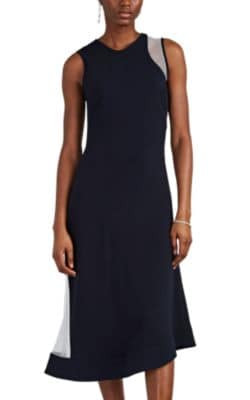 Mesh-Inset Crepe Asymmetric Tank Dress