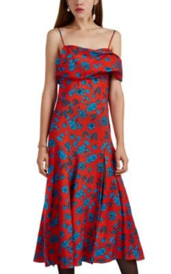 Floral Silk Off-The-Shoulder Midi-Dress