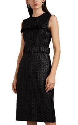 Ruffle CloquÃ© Belted Sheath Dress