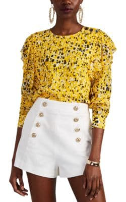Ruffled Abstract-Dot-Print Blouse