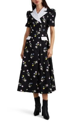 Villaricca Peak-Lapel Floral Dress