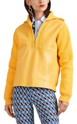 Patchwork Rib-Knit & Leather Jacket