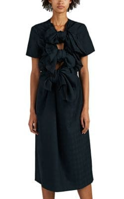 Tie-Front Dobby-Weave Midi-Dress