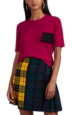 Fringed-Shoelace-Patch Cashmere T-Shirt