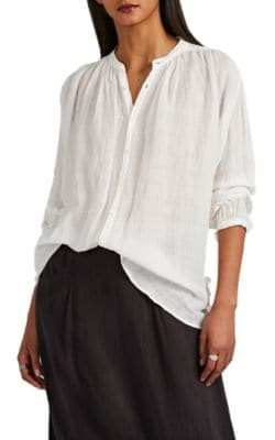 Bamboo-Cotton Gauze Button-Front Blouse