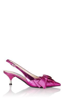 Bow-Embellished Metallic Leather Slingback Pumps