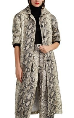 Python-Print Belted Trench Coat