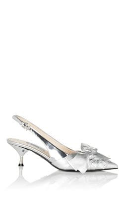 Bow-Embellished Metallic Leather Slingback Pumps 1