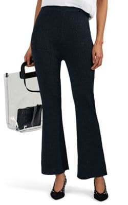 Metallic Rib-Knit Flared Pants