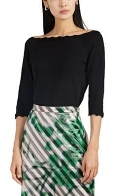 Scallop-Trimmed Compact Knit Sweater