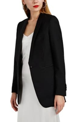 Phoebe Micro-Basket-Weave Wool Tuxedo Jacket