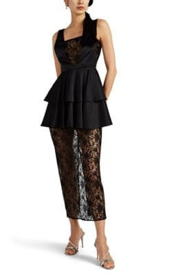 Satin & Floral Lace Layered Dress