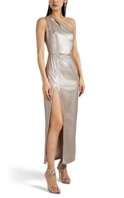 Sequined Slashed-Shoulder Gown