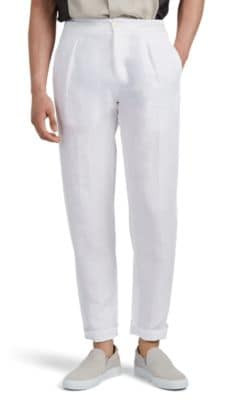Washed Linen Pleated Drawstring Trousers 1