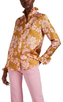 Luna Tropical-Floral Silk Blouse