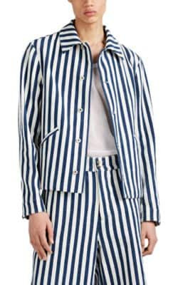 Striped Denim Button-Front Blouson Jacket