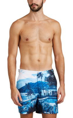 Bulldog "Blue View"-Print Swim Trunks