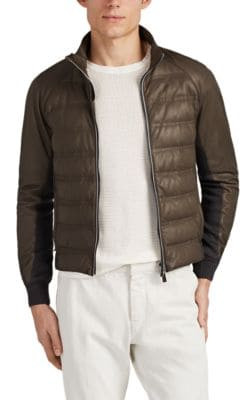 Down-Quilted Leather Jacket