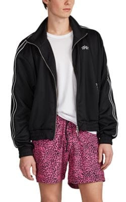 Logo-Leather-Striped Tech-Jersey Track Jacket