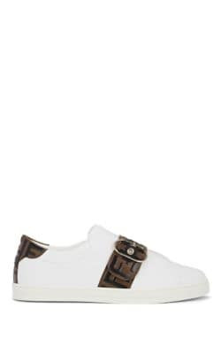 Women's Logo-Strap Leather Sneakers