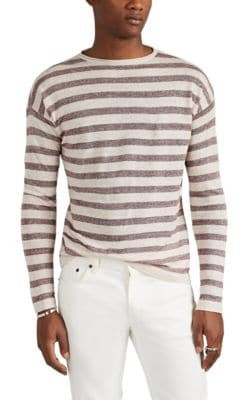 Striped Linen-Blend Crewneck Sweater