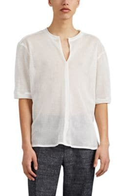 Cotton Mesh Split-Neck T-Shirt