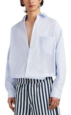 Striped Cotton Folded-Pocket Oversized Shirt
