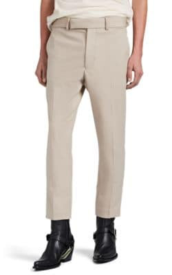 Embroidered-Stripe Fleece Wool Slim Crop Trousers