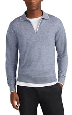 Zip-Front Wool Long-Sleeve Polo Shirt 1