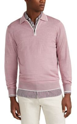 Zip-Front Wool Long-Sleeve Polo Shirt 2